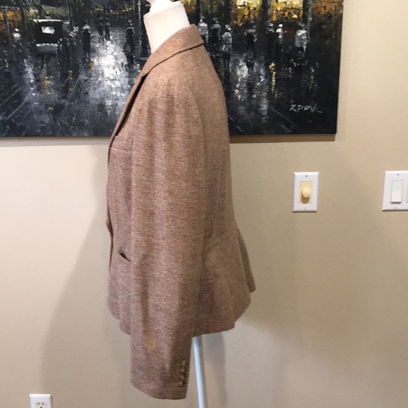 Talbots Plus Size Wool Blend Tan Tweed One Button 3 Pocket Blazer Jacket-16 - Picture 3 of 15
